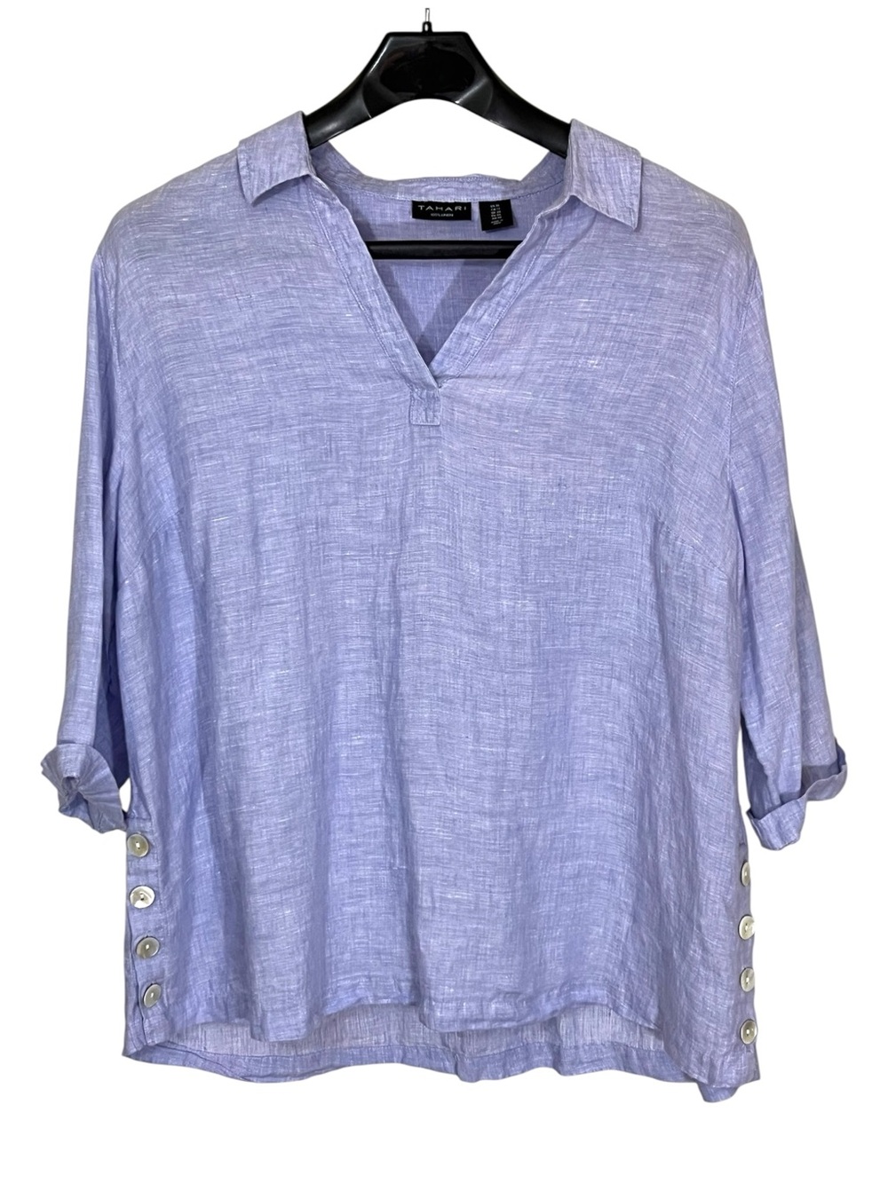 Tahari Women’s 100% Linen Blue Top. Size 1X.